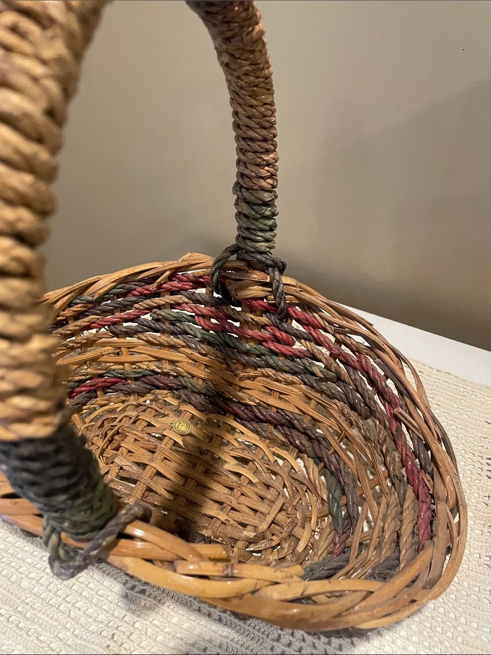 Handwoven Multicolor Wicker Basket with Handle